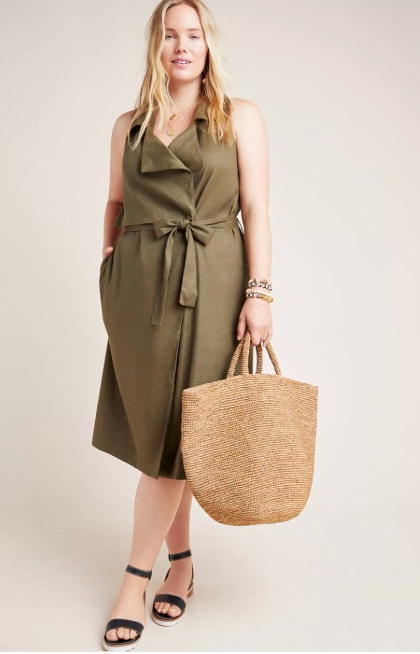 NWT ANTHROPOLOGIE Hollis Tie Front Olive Sleeveless Trench Vest